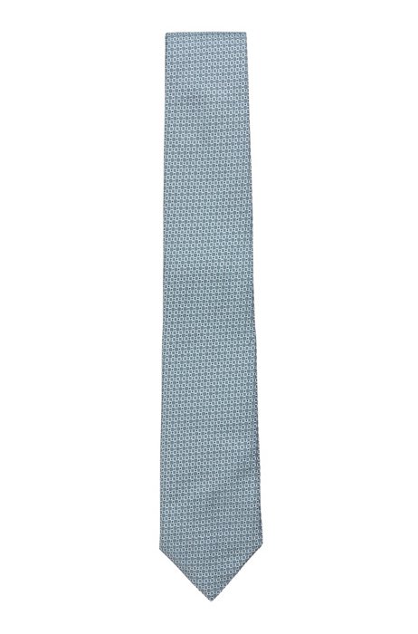 Italian-made tie in patterned silk jacquard, Light Blue