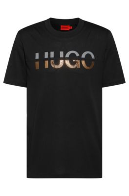 HUGO - Cotton-blend T-shirt with split logo