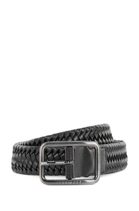 Woven-leather belt with closed buckle, Black