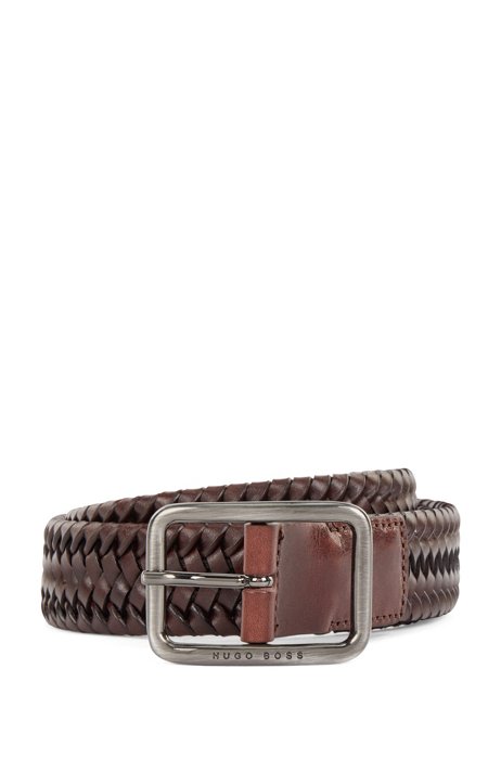 Woven-leather belt with closed buckle, Dark Brown