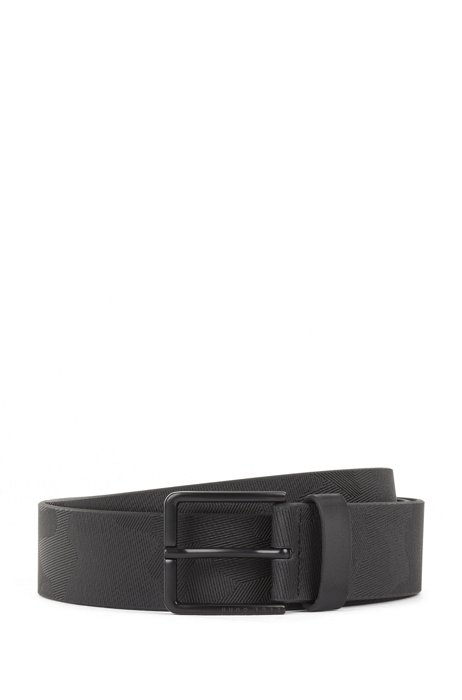 Italian-leather belt with camouflage print, Black