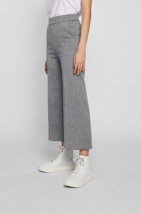 Regular-fit cropped trousers in cotton-blend melange fabric, Patterned