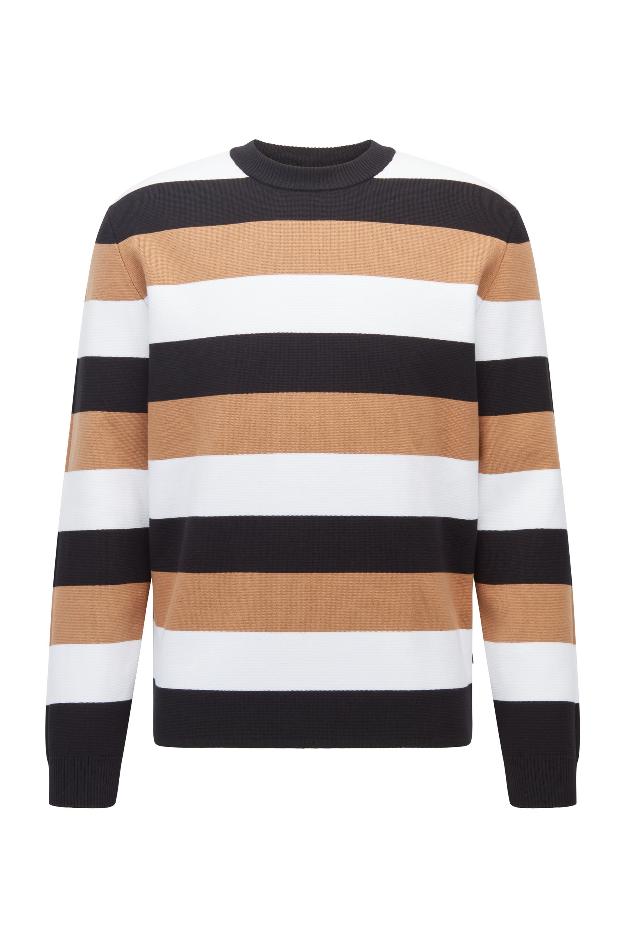 Organic-cotton sweater with block stripes, Black