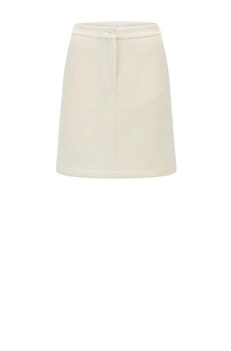 A-line skirt in boiled wool with button closure, White