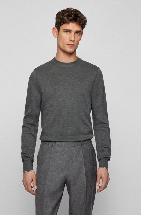 Structured-silk regular-fit sweater with contrast tipping, Grey