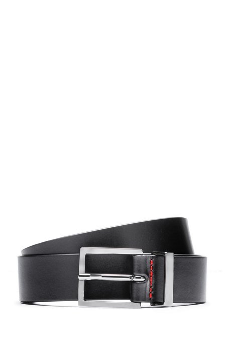 Italian-leather belt with hardware keeper, Black