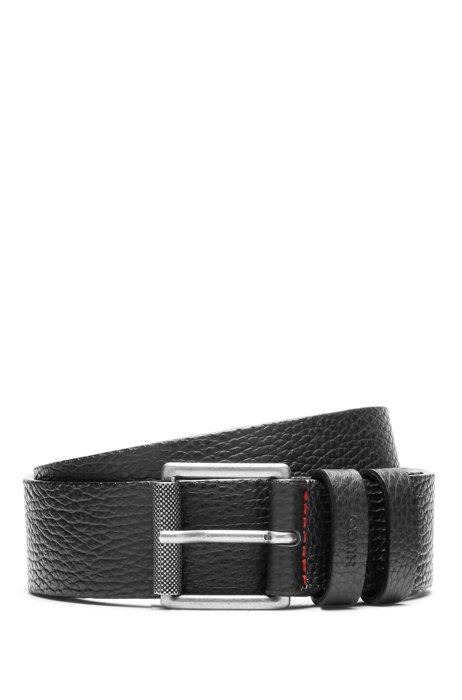 Double-keeper belt in grained Italian leather, Black