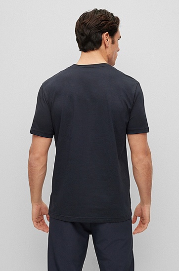 BOSS 博斯徽标印花弹力棉常规版型 T 恤,  402_Dark Blue
