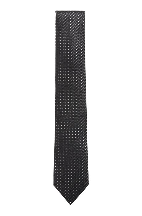 Jacquard-patterned tie in water-repellent silk, Black
