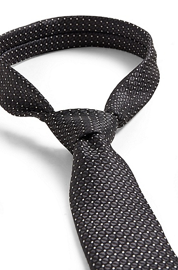 防水真丝提花图案装饰领带,  001_Black