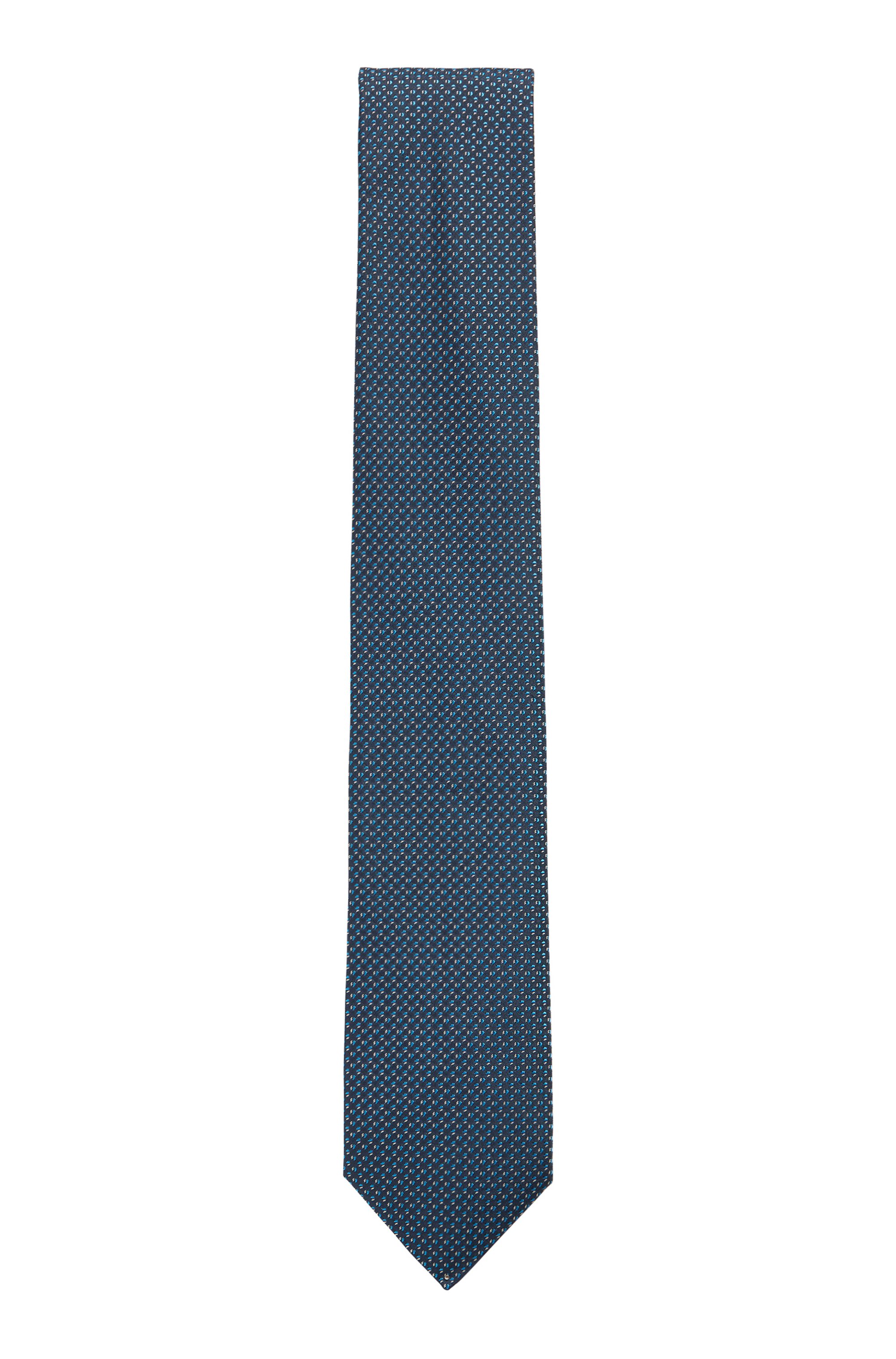 Jacquard-patterned tie in water-repellent silk, Dark Blue