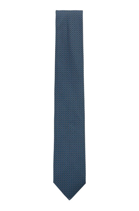 Cravate en soie déperlante à motif jacquard, Bleu foncé