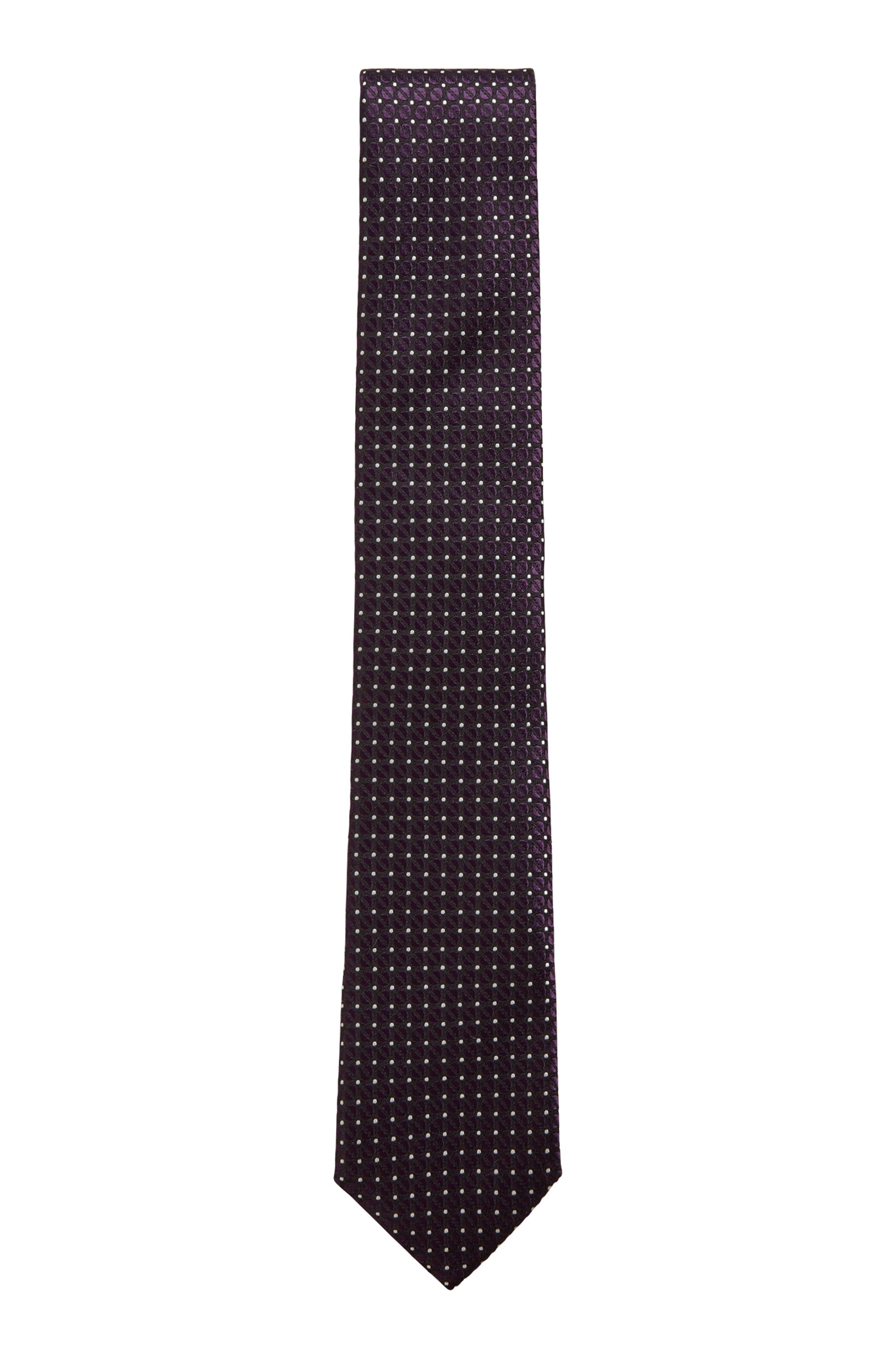 Jacquard-patterned tie in water-repellent silk, Dark Purple