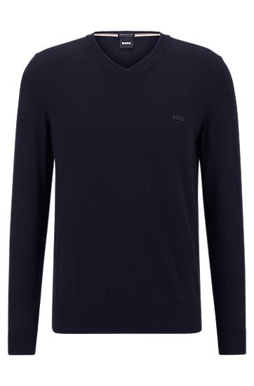 Hugo Boss V-neck Sweater In Organic Cotton With Embroidered Logo