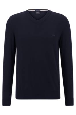 Hugo Boss V-neck Sweater In Organic Cotton With Embroidered Logo