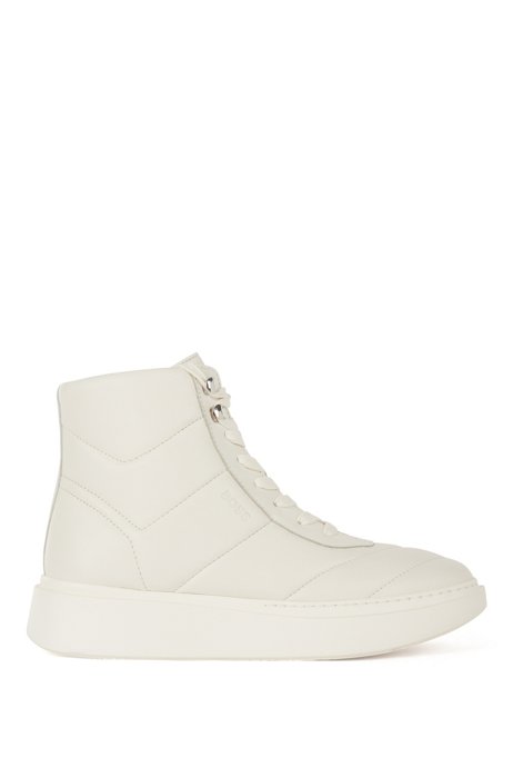 Quilted high-top trainers in Italian nappa leather, White