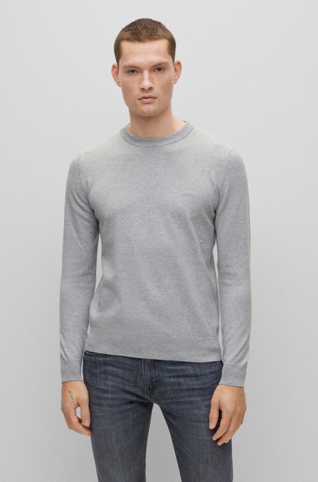 Pure-cotton regular-fit sweater with embroidered logo, Silver