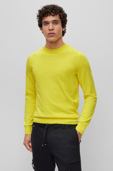 Regular-Fit Pullover aus reiner Baumwolle mit Logo-Stickerei, Gelb