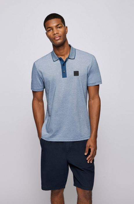BOSS by HUGO BOSS Cotton-piqué Logo Polo Shirt With Colour-blocking in Dark Blue for Men Mens Clothing T-shirts Polo shirts Blue 