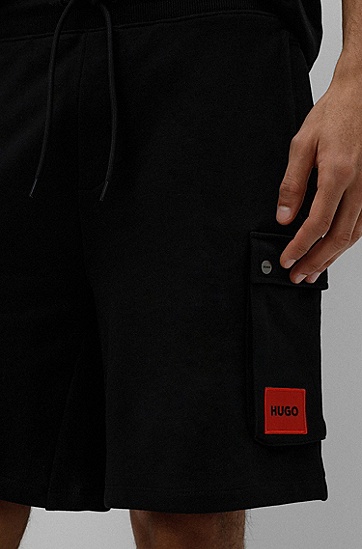 HUGO 雨果红色徽标标签饰法式毛圈布棉质短裤,  001_Black