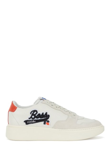 Italian-leather trainers with suede trims and exclusive logo, White
