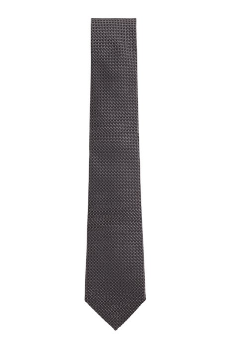 Micro-patterned tie in silk jacquard, Black