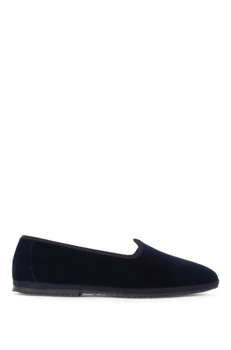 Italian-made slippers in soft velvet, Dark Blue