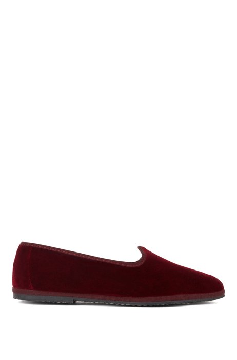 Italian-made slippers in soft velvet, Dark Red