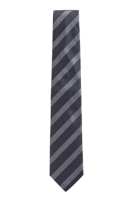 Silk-jacquard tie with diagonal stripes, Dark Blue