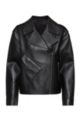 Biker jacket in bonded leather with asymmetric pocket, Black