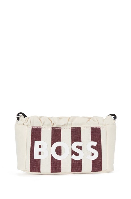 Striped cotton-blend pouch with large logo, Patterned
