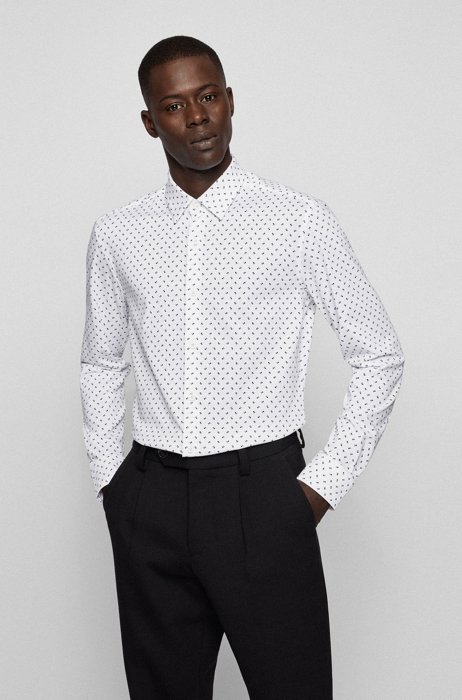 Slim-fit shirt in a patterned cotton blend, White Patterned