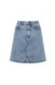 A-line denim mini skirt with frayed hem, Blue