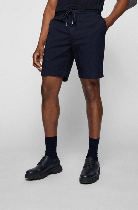 Slim-fit shorts in paper-touch stretch cotton, Dark Blue