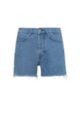 High-waisted regular-fit shorts in blue denim, Blue