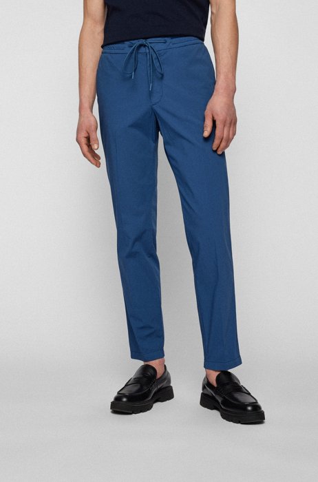 Pantalones slim fit de algodón elástico con tacto de papel, Azul oscuro