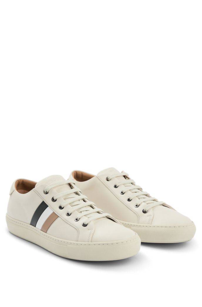 BOSS - Italian-made leather trainers with signature stripe
