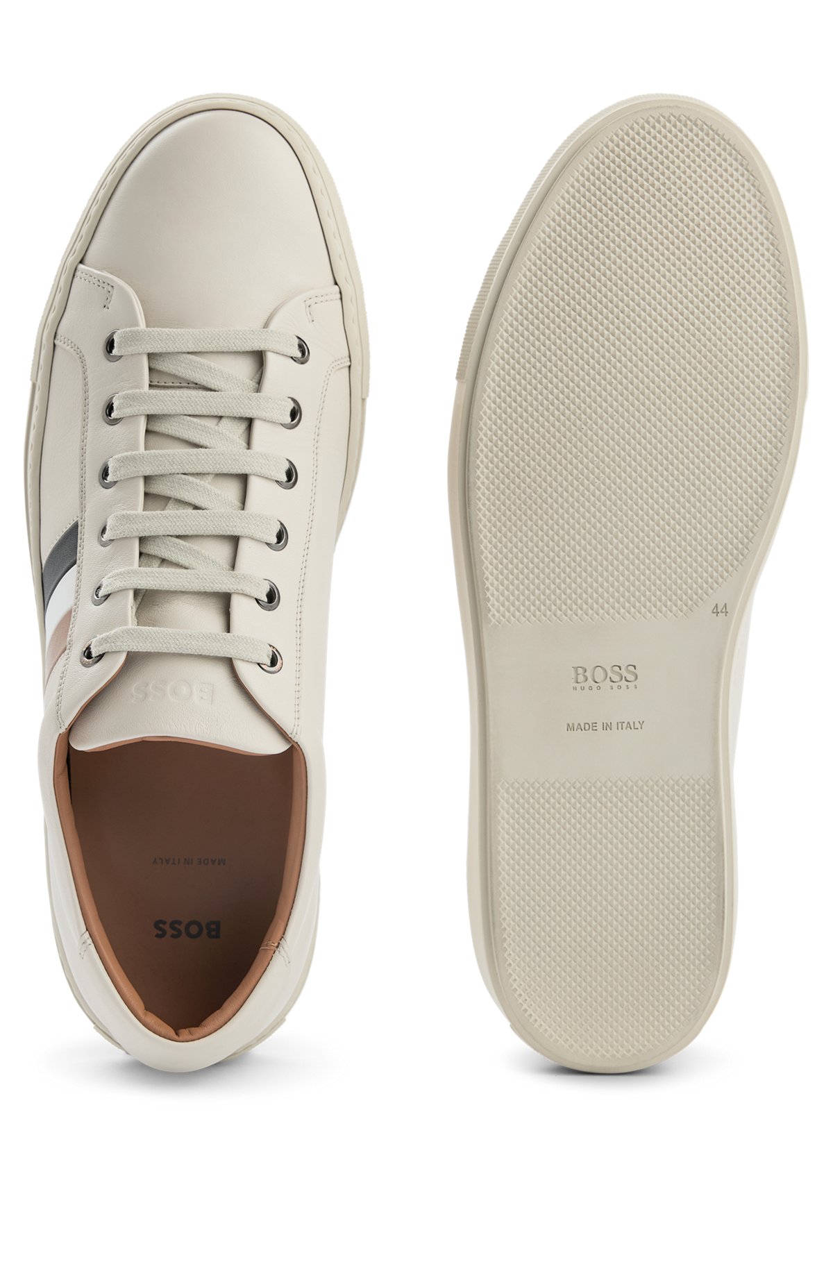 BOSS - Italian-made leather trainers with signature stripe