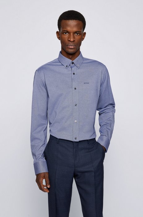Regular-fit shirt in cotton-blend jersey with Coolmax®, Blue