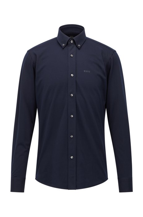 Regular-fit shirt in cotton-blend jersey with Coolmax®, Dark Blue