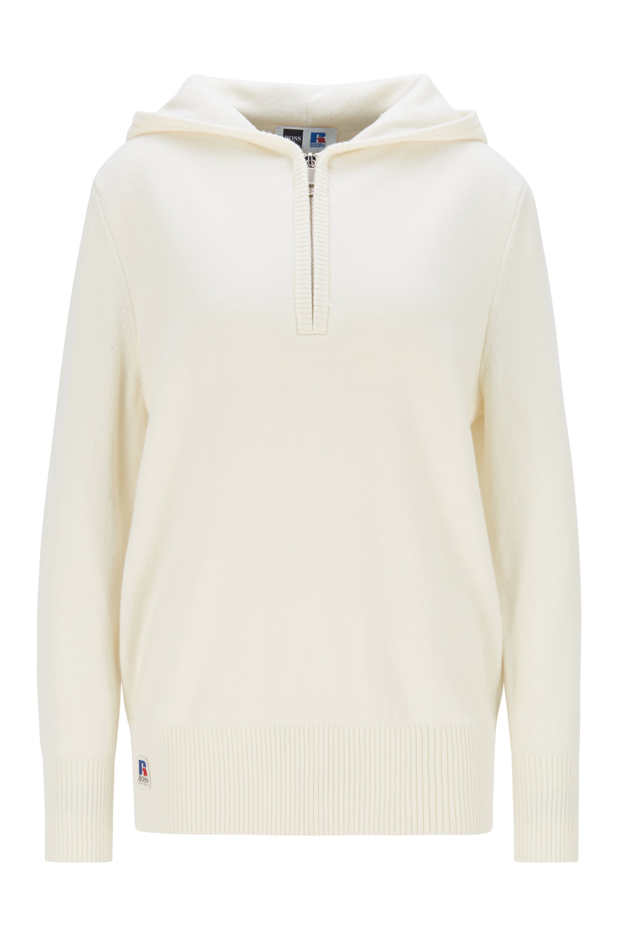 Wool-blend hooded sweater with exclusive logo, White