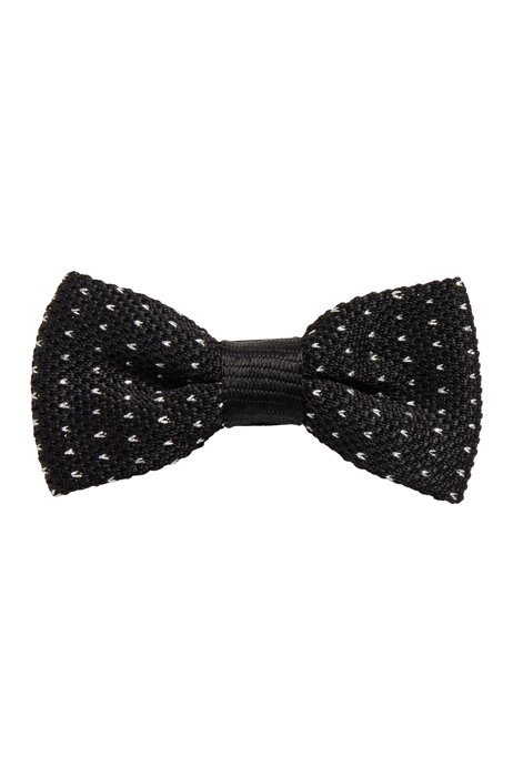 Silk-blend knitted bow tie with micro pattern, Black