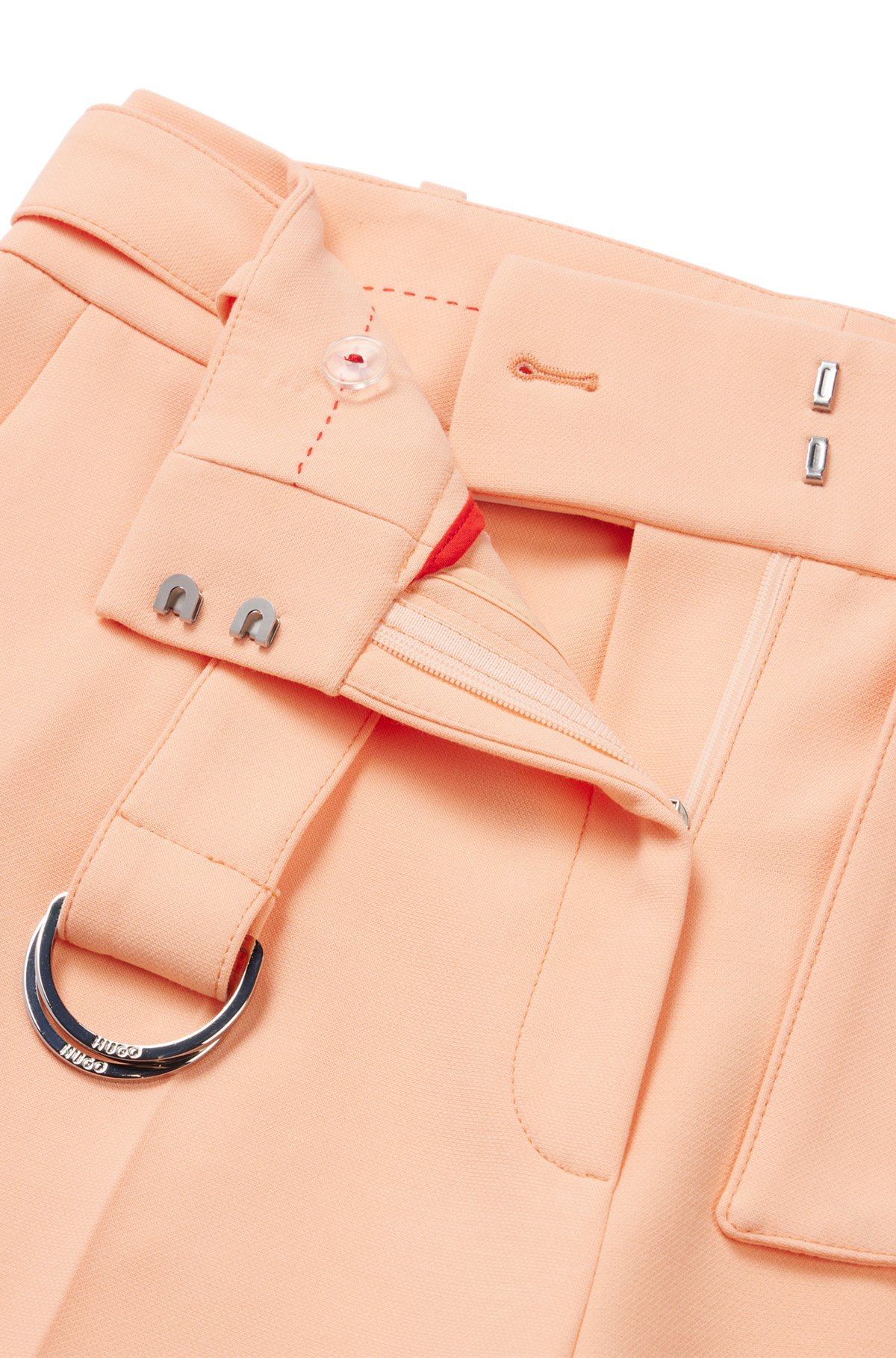 Pantalones regular fit de pernera ancha en tejido elástico, Naranja claro