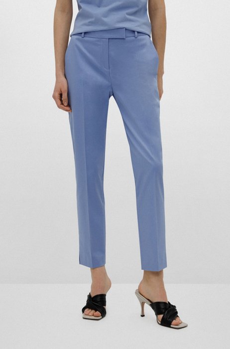 Regular-fit cropped trousers in stretch cotton, Blue