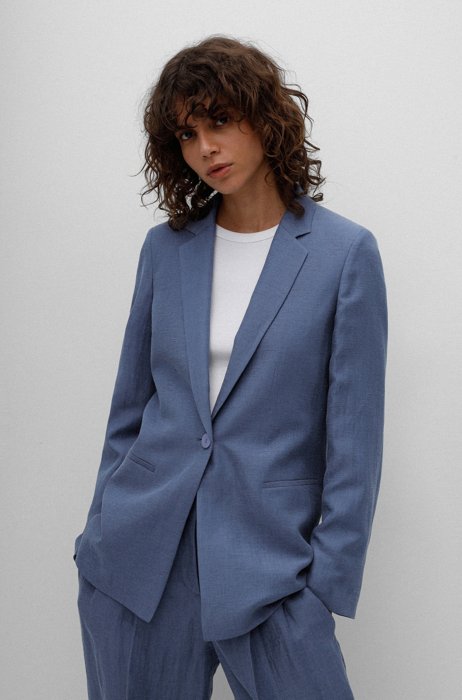 Regular-fit jacket in a linen blend, Dark Blue