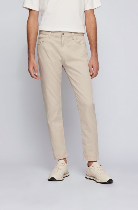 Tapered-fit jeans in overdyed stretch denim, Light Beige