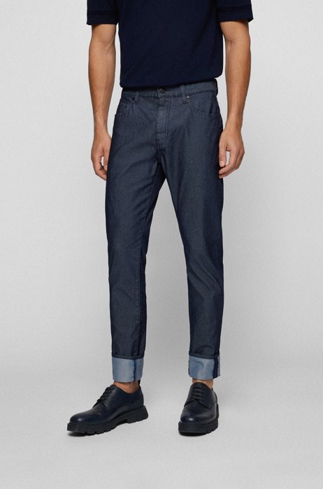Tapered-fit jeans in overdyed stretch denim, Dark Blue