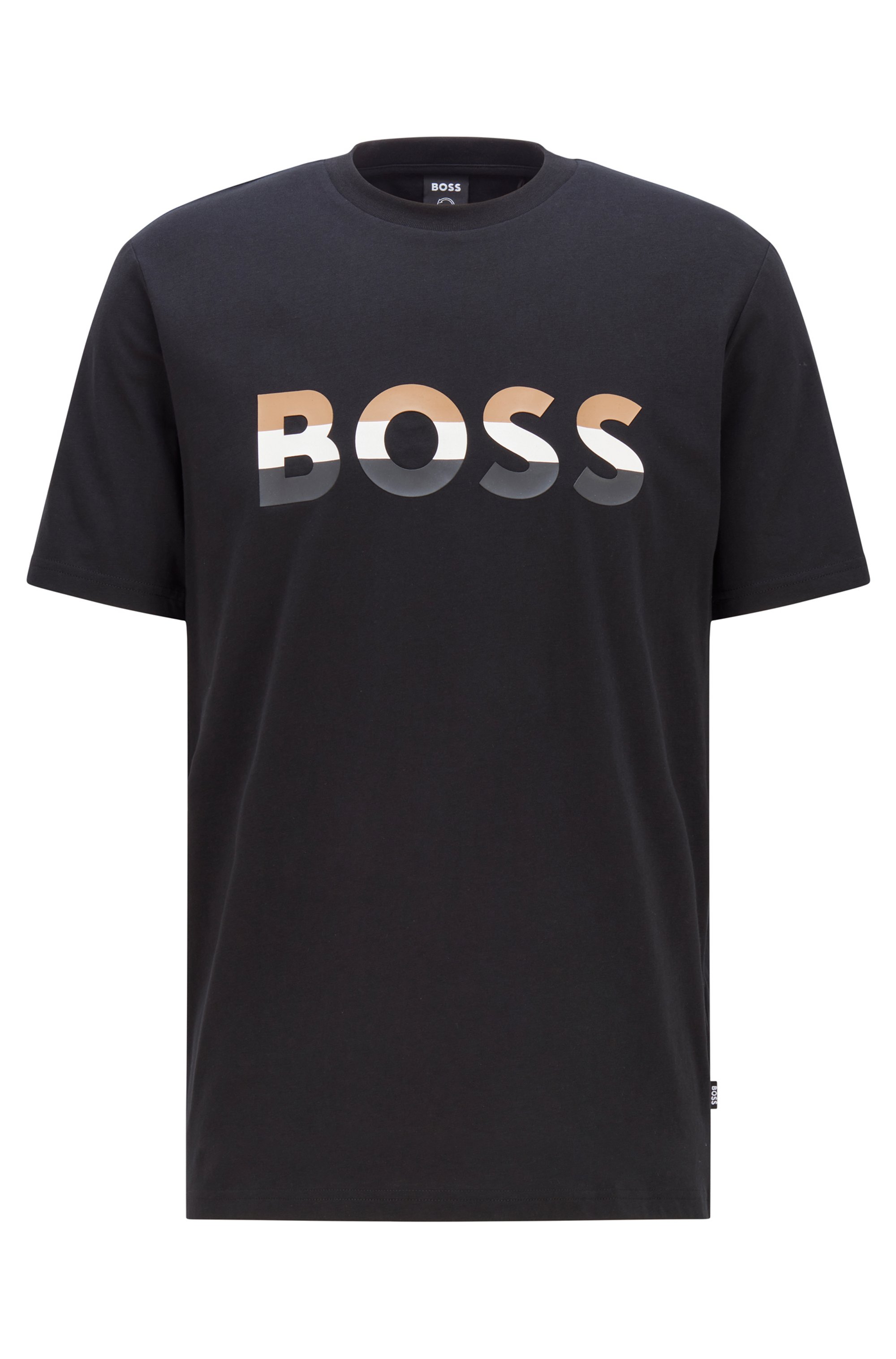 Camiseta de mezcla de algodón con logo estampado de diseño gráfico, Negro