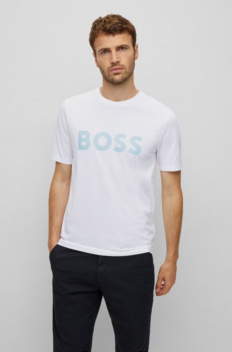 T-shirt en coton mélangé avec logo imprimé graphique, Blanc