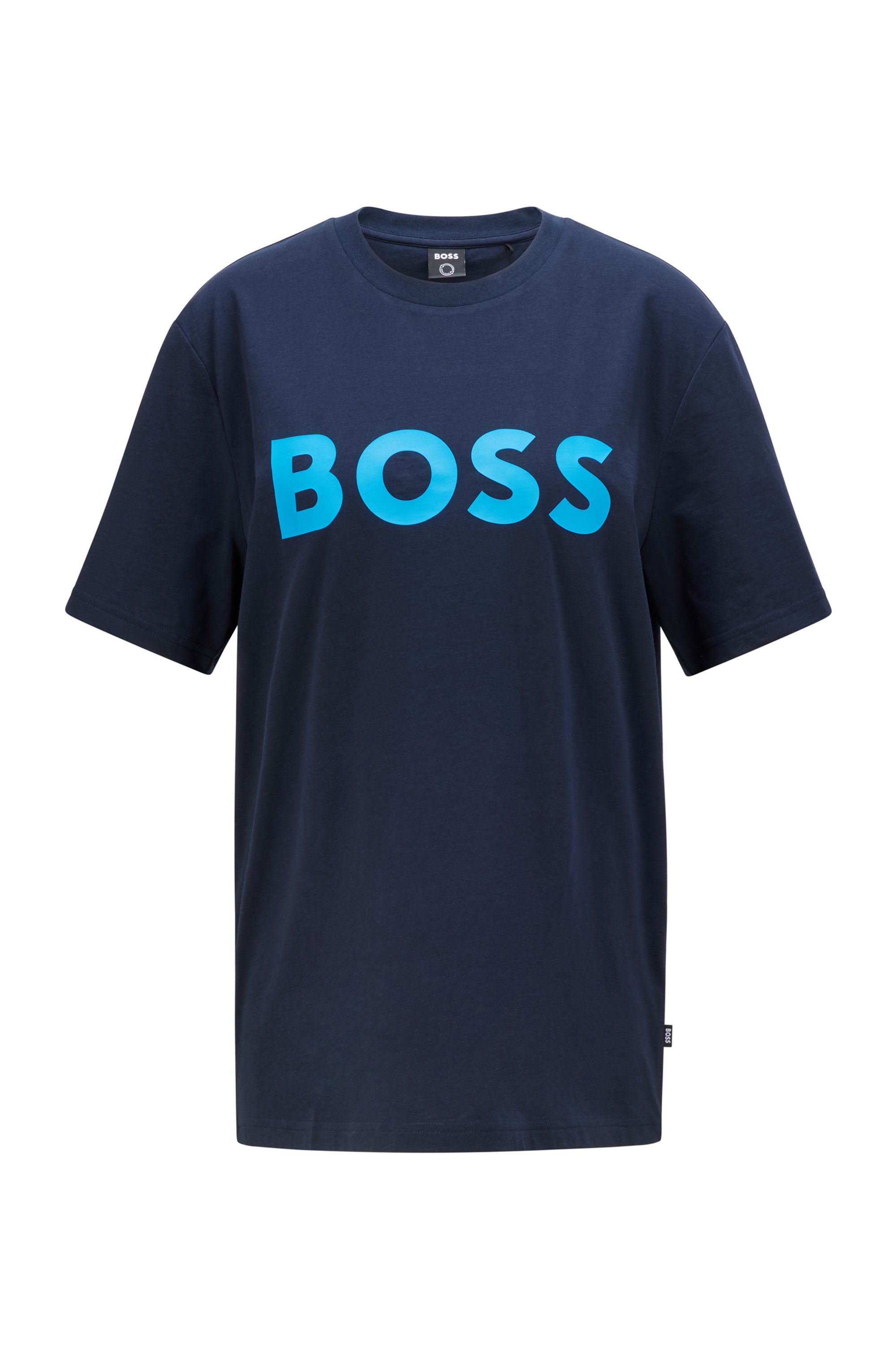 Camiseta de mezcla de algodón con logo estampado de diseño gráfico, Azul oscuro